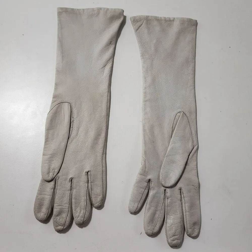 vintage opera ivory leather gloves 1950s/1960s kidskin 100% silk lining **Read**